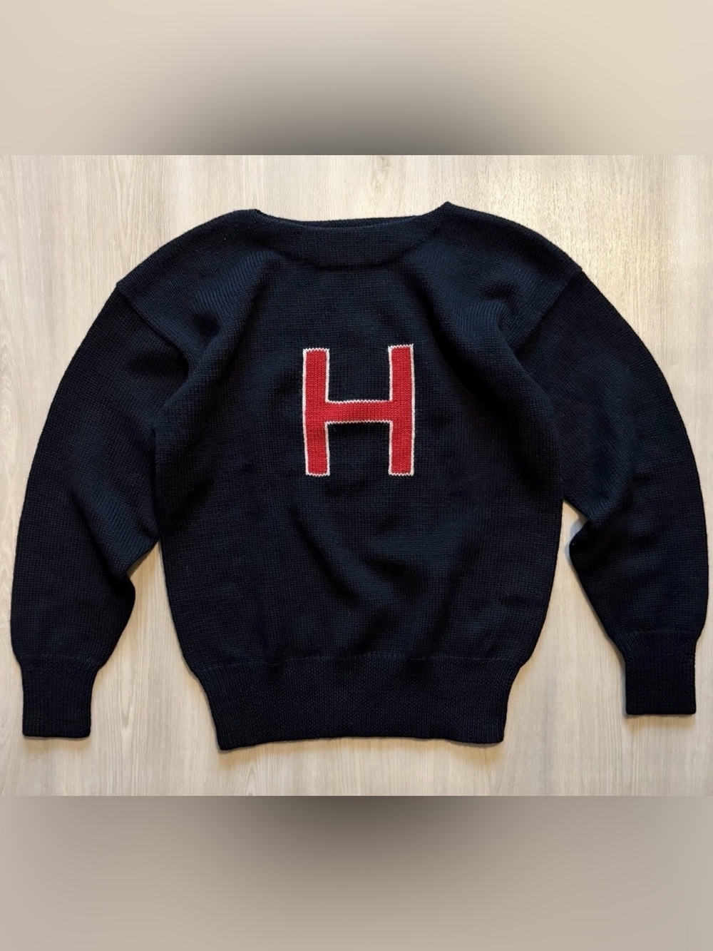 Vintage 90s Varsity Athletic Havard 100% Wool Knit Sweater Sz S